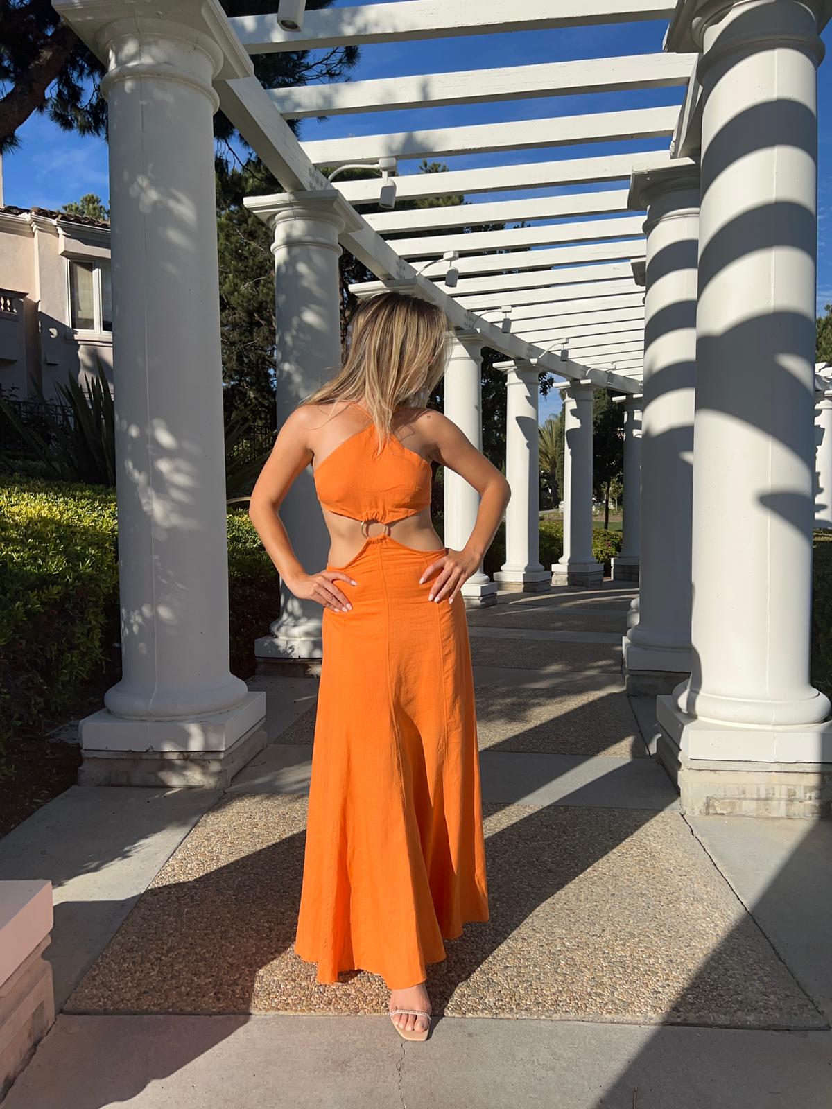 Back Less Orange Maxi Dress Lili